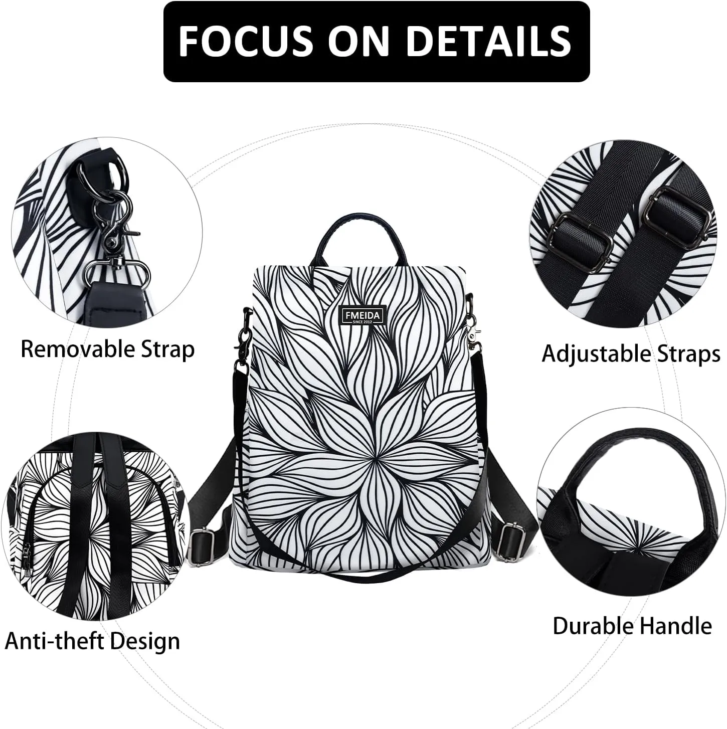 Fmeida Backpack Purse for Women Travel Anti Theft Backpack with Back Zipper Opening Waterptoof Daypack College Bookbag