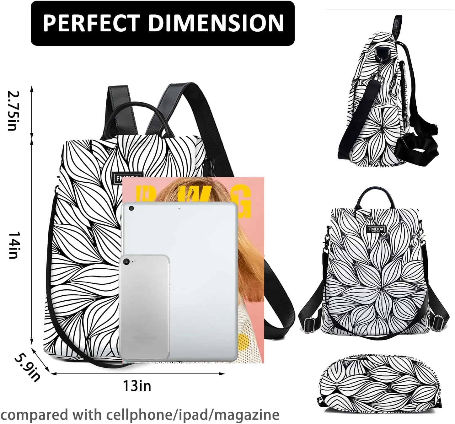 Fmeida Backpack Purse for Women Travel Anti Theft Backpack with Back Zipper Opening Waterptoof Daypack College Bookbag