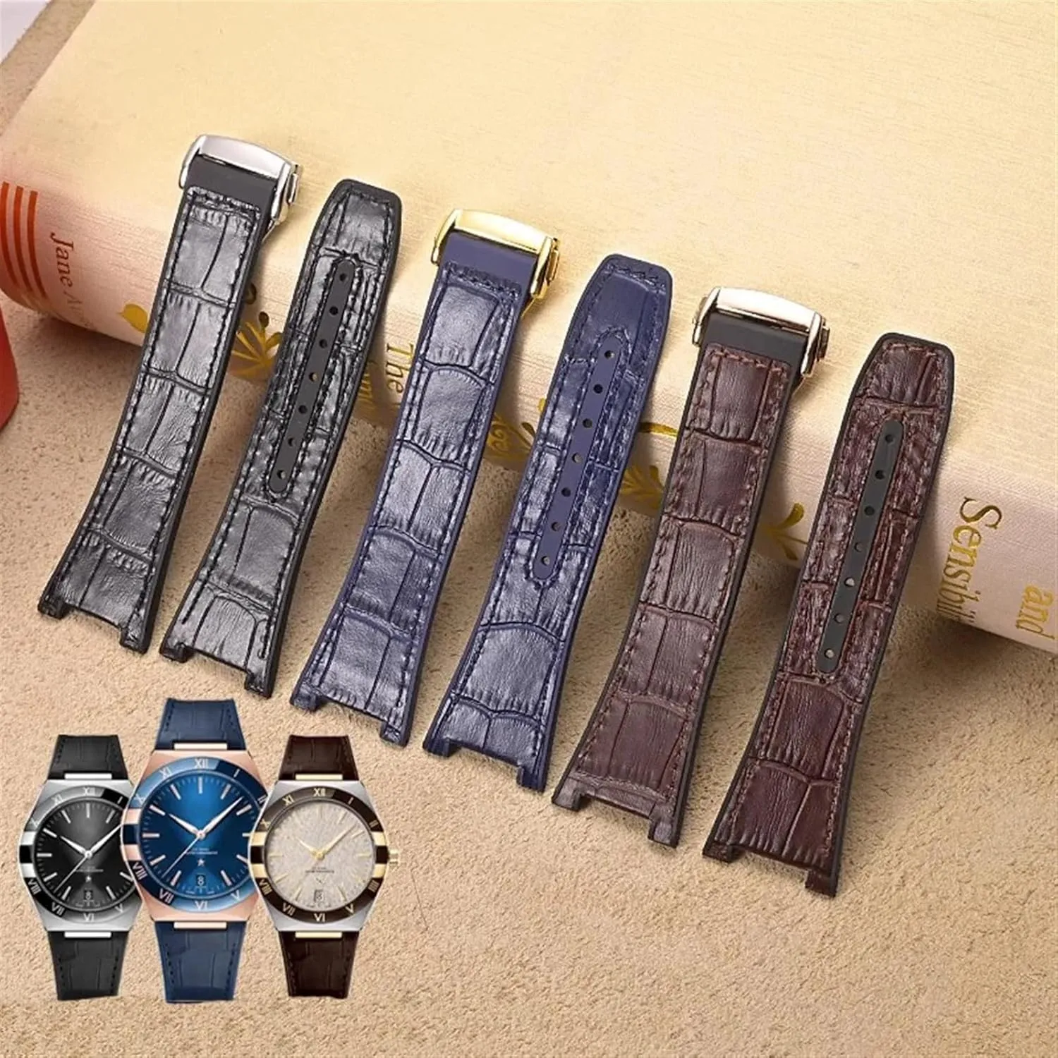 For Omega Constellation Double Eagle Series Watchband Manhattan Rubber Cowhide Male Observatory Strap Notch 25-14mm
