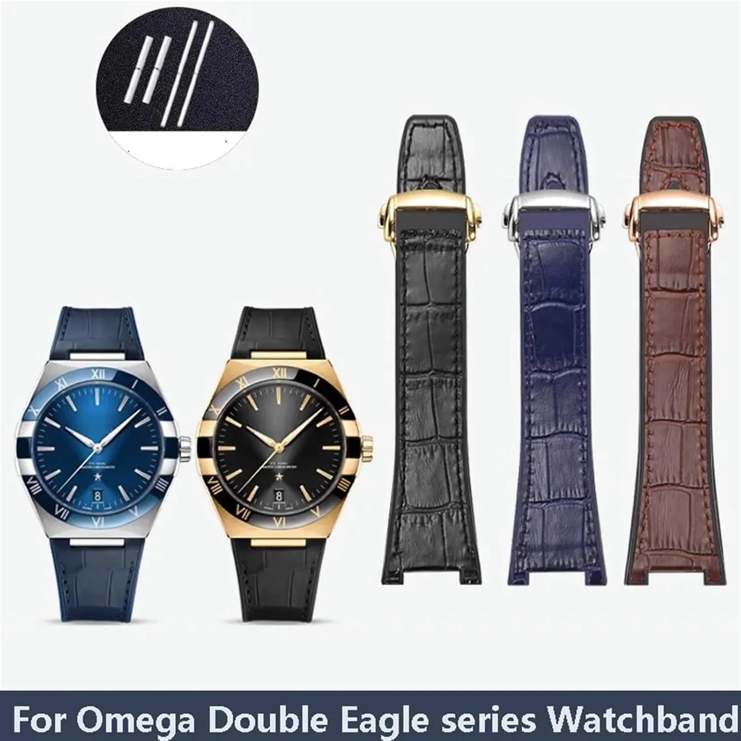 For Omega Constellation Double Eagle Series Watchband Manhattan Rubber Cowhide Male Observatory Strap Notch 25-14mm