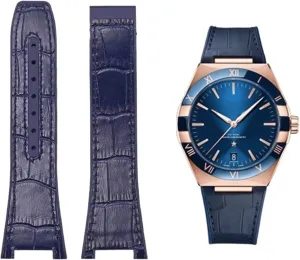 For Omega Constellation Double Eagle Series Watchband Manhattan Rubber Cowhide Male Observatory Strap Notch 25-14mm