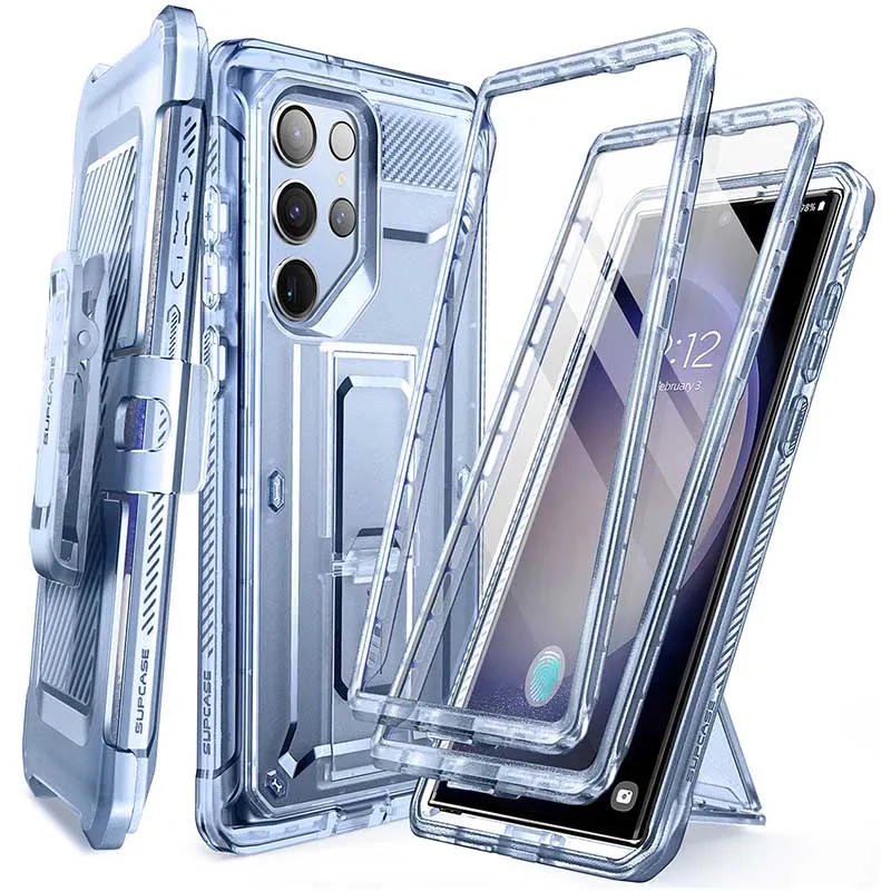 For Samsung Galaxy S23 Ultra Case Pro Full-body Dual Layer Rugged Belt-clip Case with Built-in Screen Protector