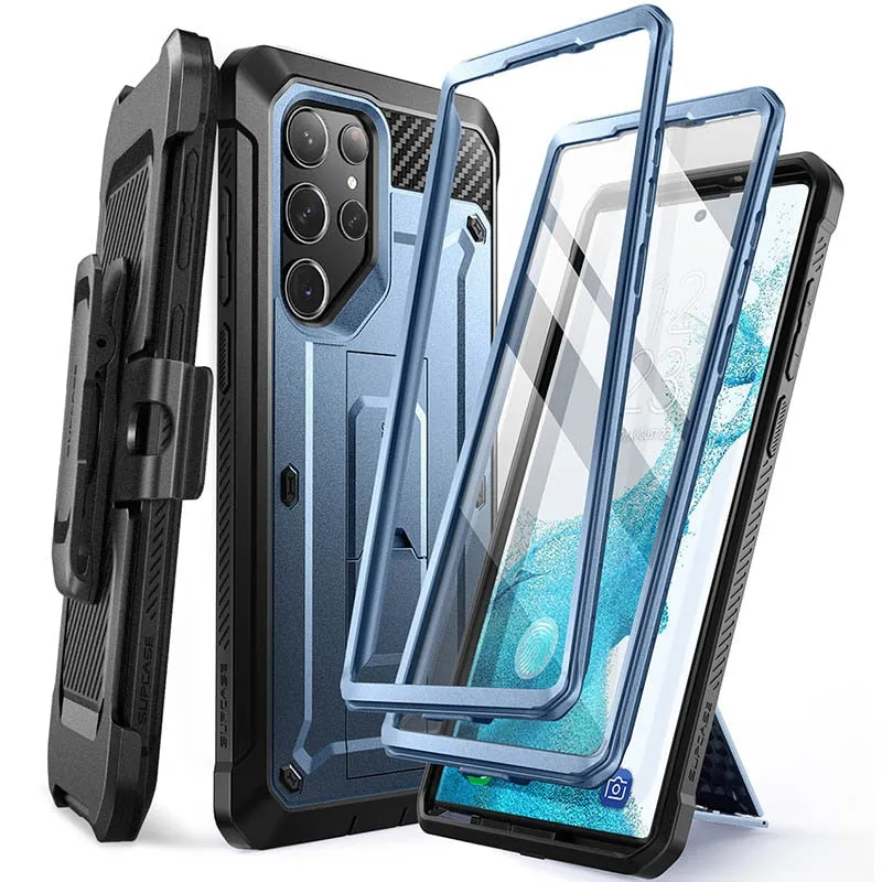 For Samsung Galaxy S23 Ultra Case Pro Full-body Dual Layer Rugged Belt-clip Case with Built-in Screen Protector
