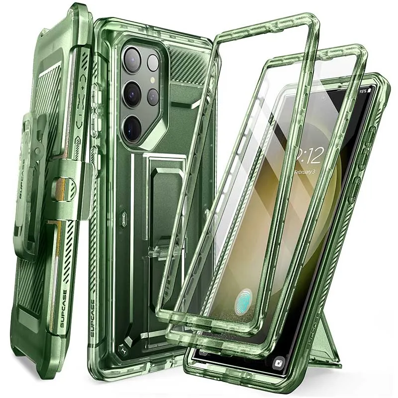 For Samsung Galaxy S23 Ultra Case Pro Full-body Dual Layer Rugged Belt-clip Case with Built-in Screen Protector
