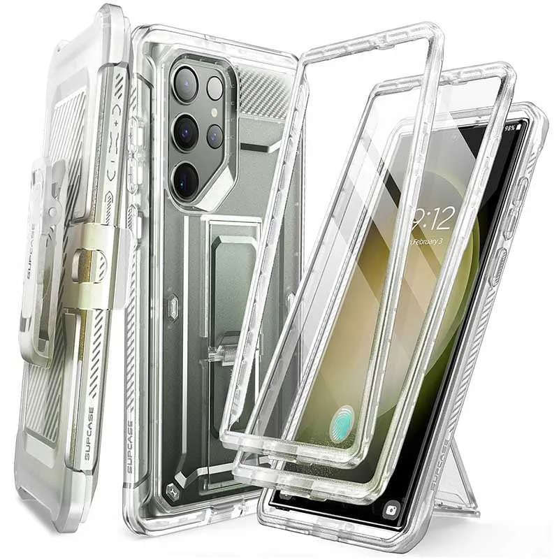 For Samsung Galaxy S23 Ultra Case Pro Full-body Dual Layer Rugged Belt-clip Case with Built-in Screen Protector