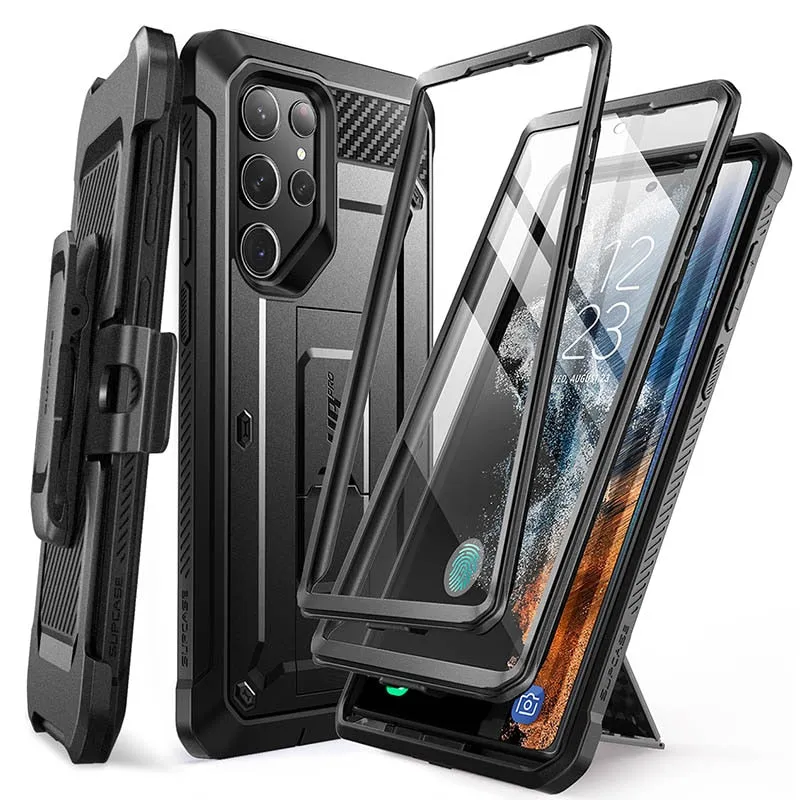 For Samsung Galaxy S23 Ultra Case Pro Full-body Dual Layer Rugged Belt-clip Case with Built-in Screen Protector