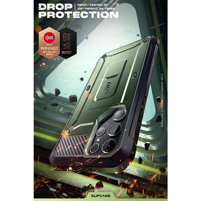 For Samsung Galaxy S23 Ultra Case Pro Full-body Dual Layer Rugged Belt-clip Case with Built-in Screen Protector