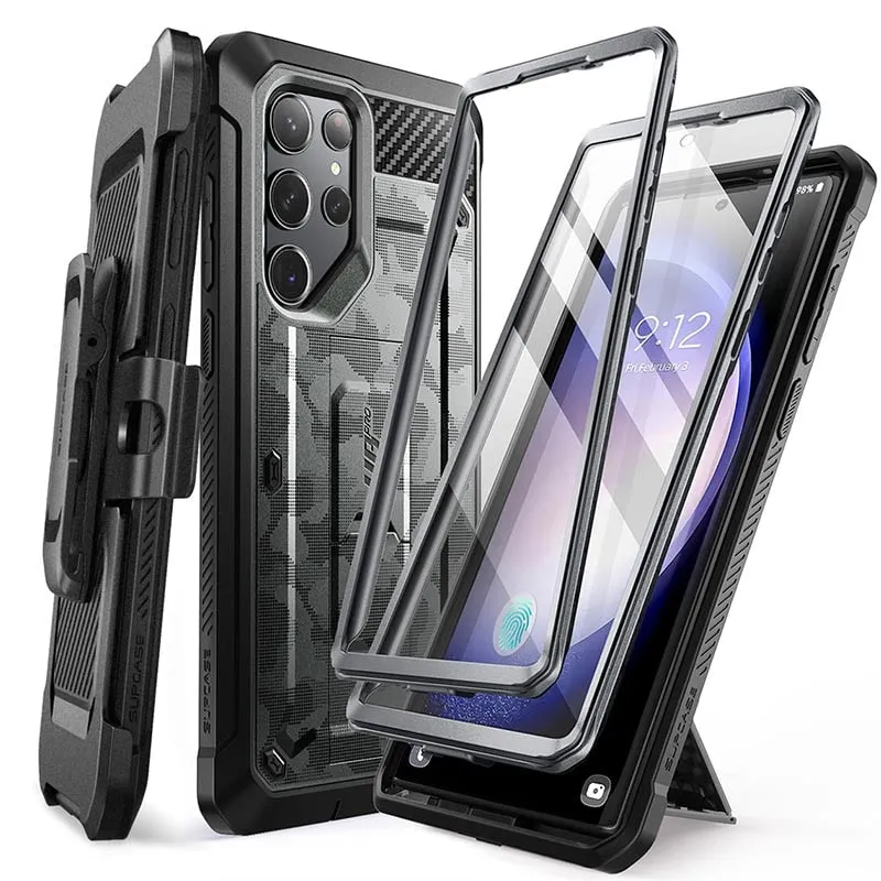 For Samsung Galaxy S23 Ultra Case Pro Full-body Dual Layer Rugged Belt-clip Case with Built-in Screen Protector