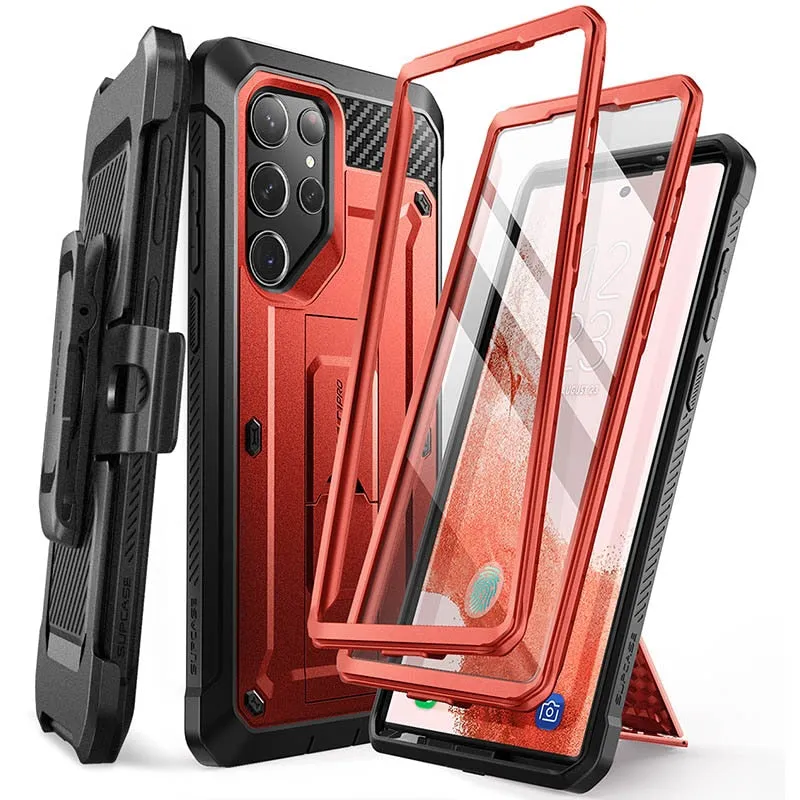 For Samsung Galaxy S23 Ultra Case Pro Full-body Dual Layer Rugged Belt-clip Case with Built-in Screen Protector
