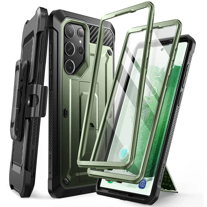 For Samsung Galaxy S23 Ultra Case Pro Full-body Dual Layer Rugged Belt-clip Case with Built-in Screen Protector