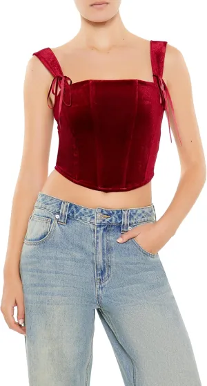 Forever 21 Women's Velvet Bow Bustier Crop Top
