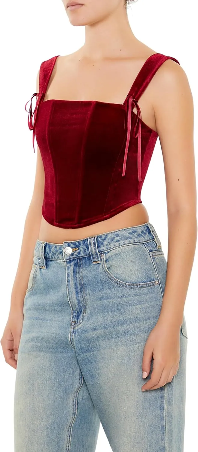 Forever 21 Women's Velvet Bow Bustier Crop Top