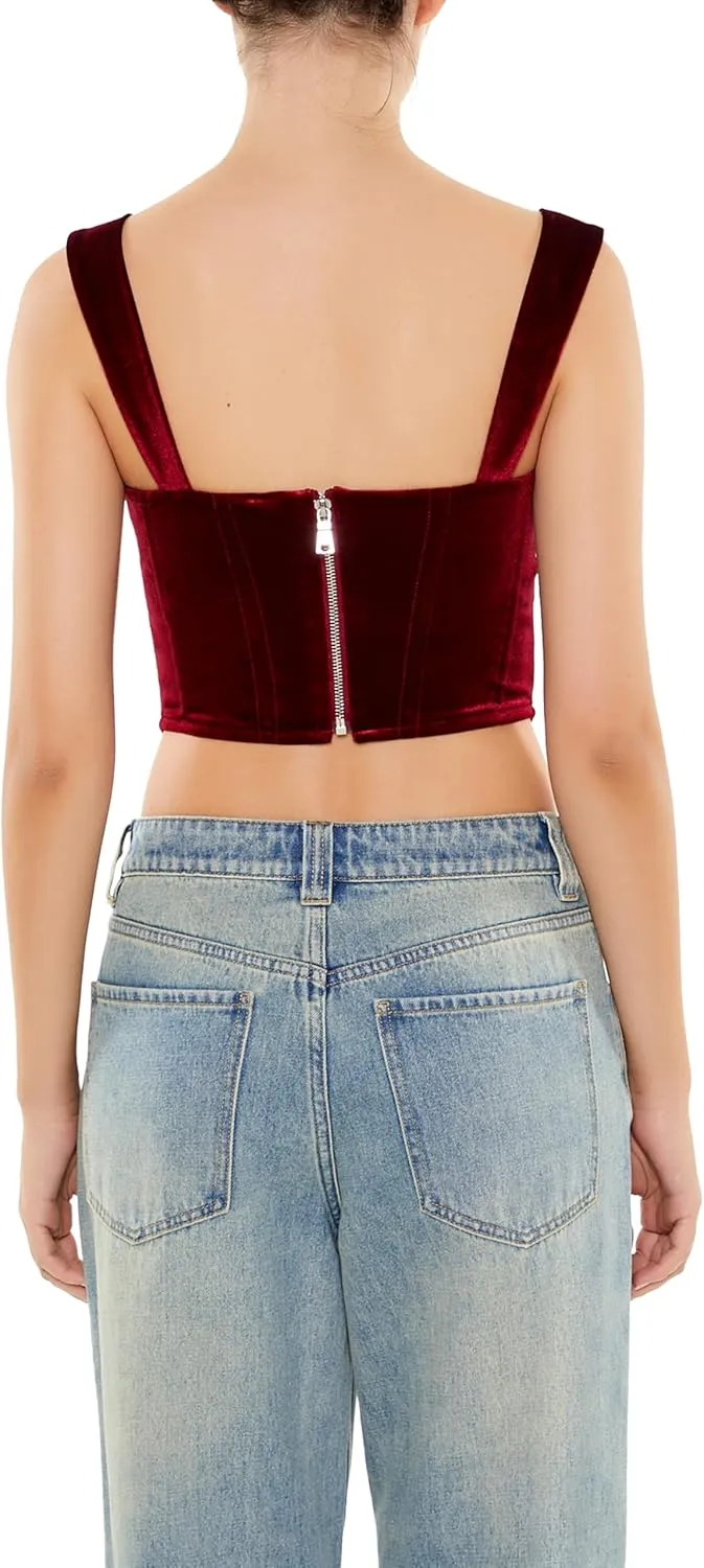 Forever 21 Women's Velvet Bow Bustier Crop Top