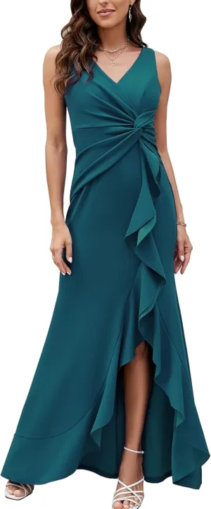 FQA Formal Evening Dresses for Women Elegant Evening Party Prom Dress Long Sexy V Neck Sleeveless Split Wrap