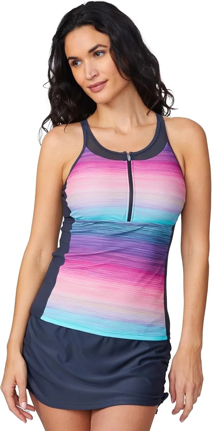 Free Country Women's Mesh Zip-Up Tankini Top