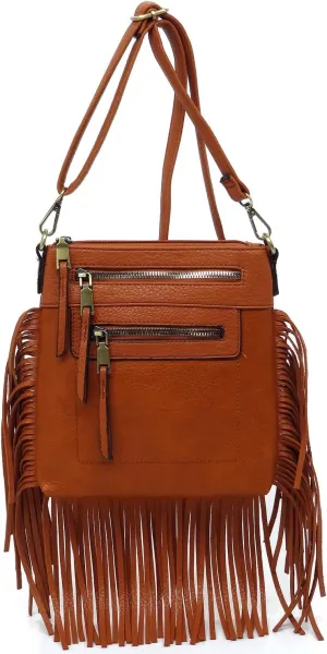 Fringe Tassel Cross Body Bag Vintage Shoulder Handbag Multi Zip Pocket Western Fringe Purse