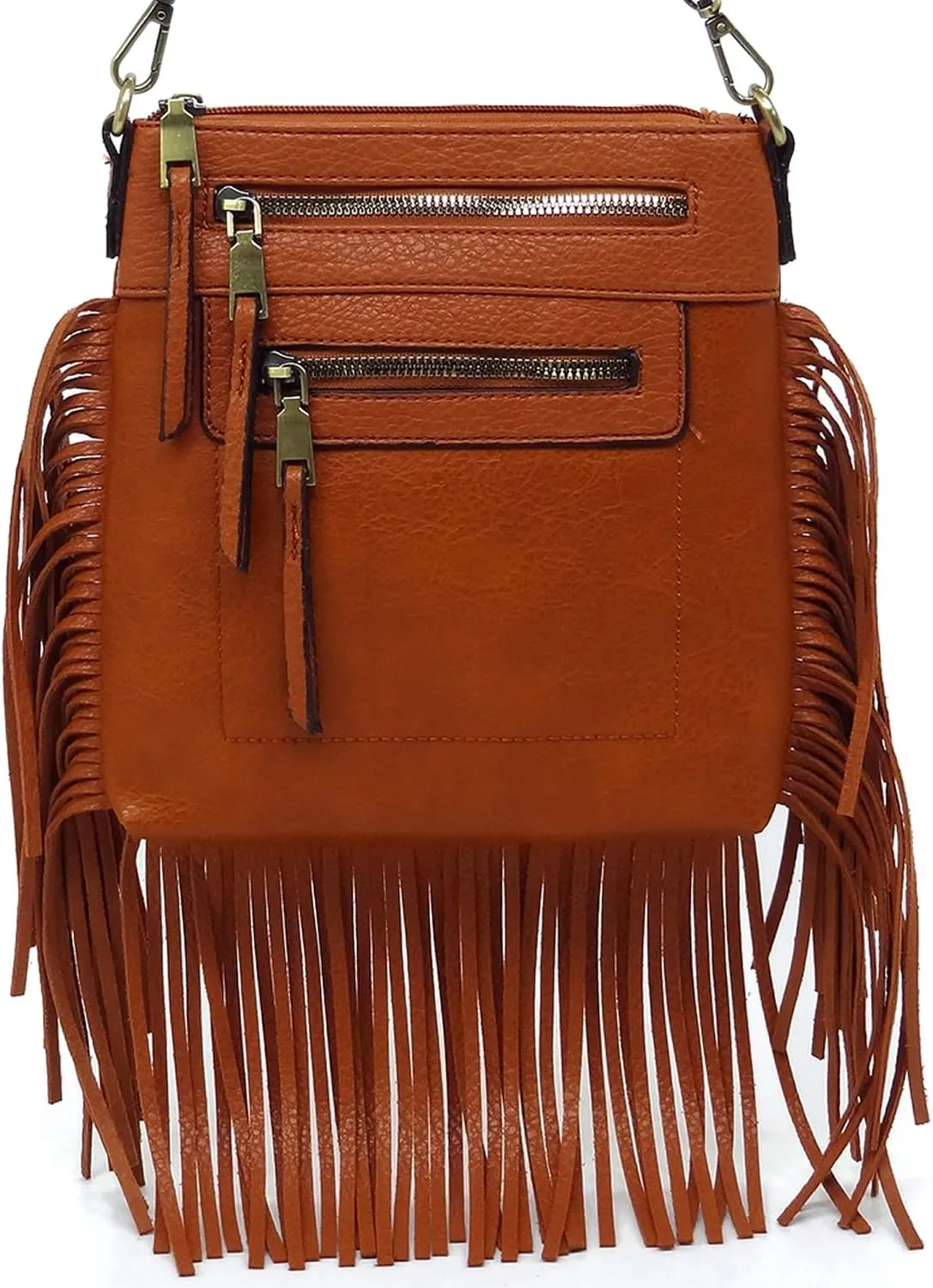 Fringe Tassel Cross Body Bag Vintage Shoulder Handbag Multi Zip Pocket Western Fringe Purse