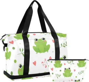 Frogs Versatile Sports Travel Bag - Lasting Twill Tote, Removable Wheel & Rod Bagging, Multi-pocket Design, Complimentary Makeup Bag