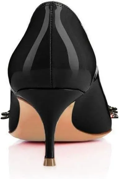 FSJ Women Classic Kitten Heels Pointy Closed Toe Pumps Slip On Office Ladies Party Date Business Dress Shoe Size 4-15 US