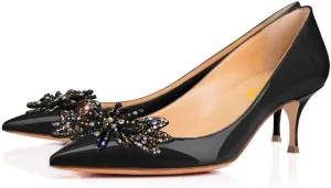 FSJ Women Classic Kitten Heels Pointy Closed Toe Pumps Slip On Office Ladies Party Date Business Dress Shoe Size 4-15 US