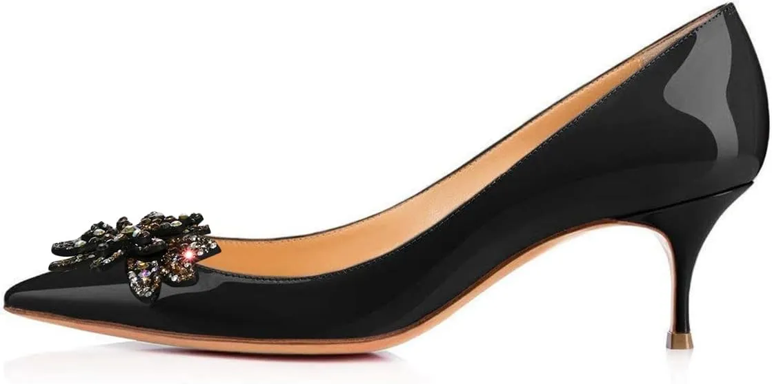 FSJ Women Classic Kitten Heels Pointy Closed Toe Pumps Slip On Office Ladies Party Date Business Dress Shoe Size 4-15 US