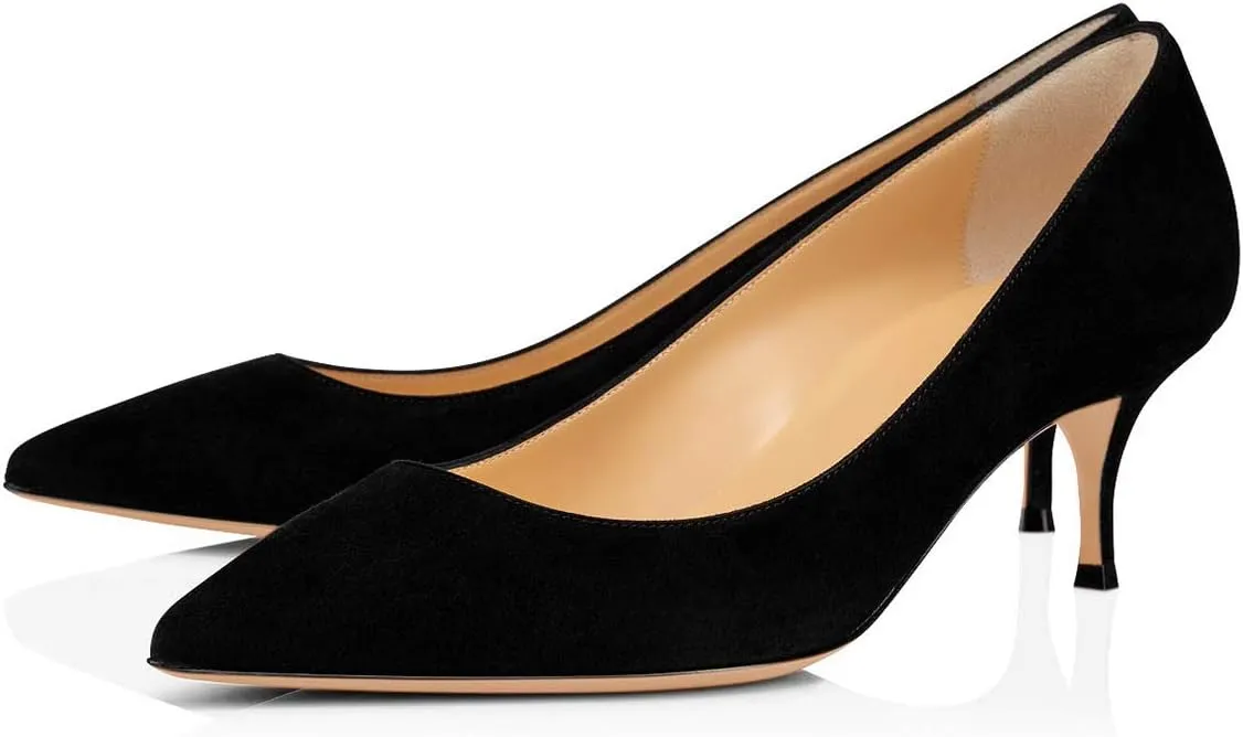 FSJ Women Classic Kitten Heels Pointy Closed Toe Pumps Slip On Office Ladies Party Date Business Dress Shoe Size 4-15 US