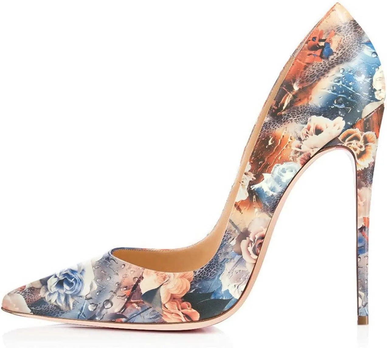 FSJ Women Fashion High Heel Pump Stilettos Pointy Toe Evening Party Dress Print Shoes Size 4-15 US