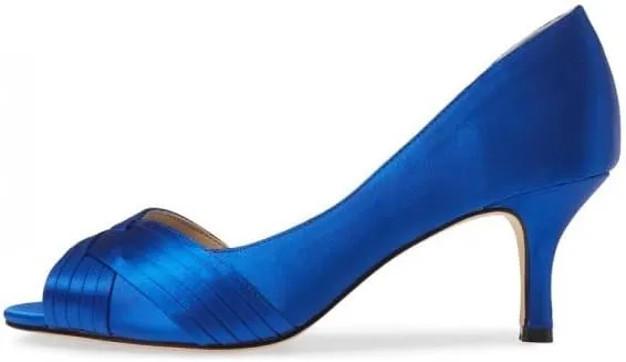 FSJ Women Low Kitten Heels Peep Toe Slip on Pumps D'Orsay Pleated Satin Sandals Evening Party Dress Comfy Office Shoes Size 4-15 US
