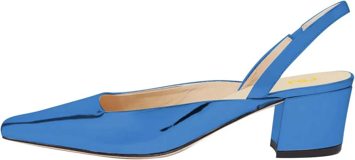 FSJ Women Retro Square Toe Slingback Sandals Comfortable Low Block Heel Pump Evening Office Shoes