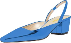 FSJ Women Retro Square Toe Slingback Sandals Comfortable Low Block Heel Pump Evening Office Shoes