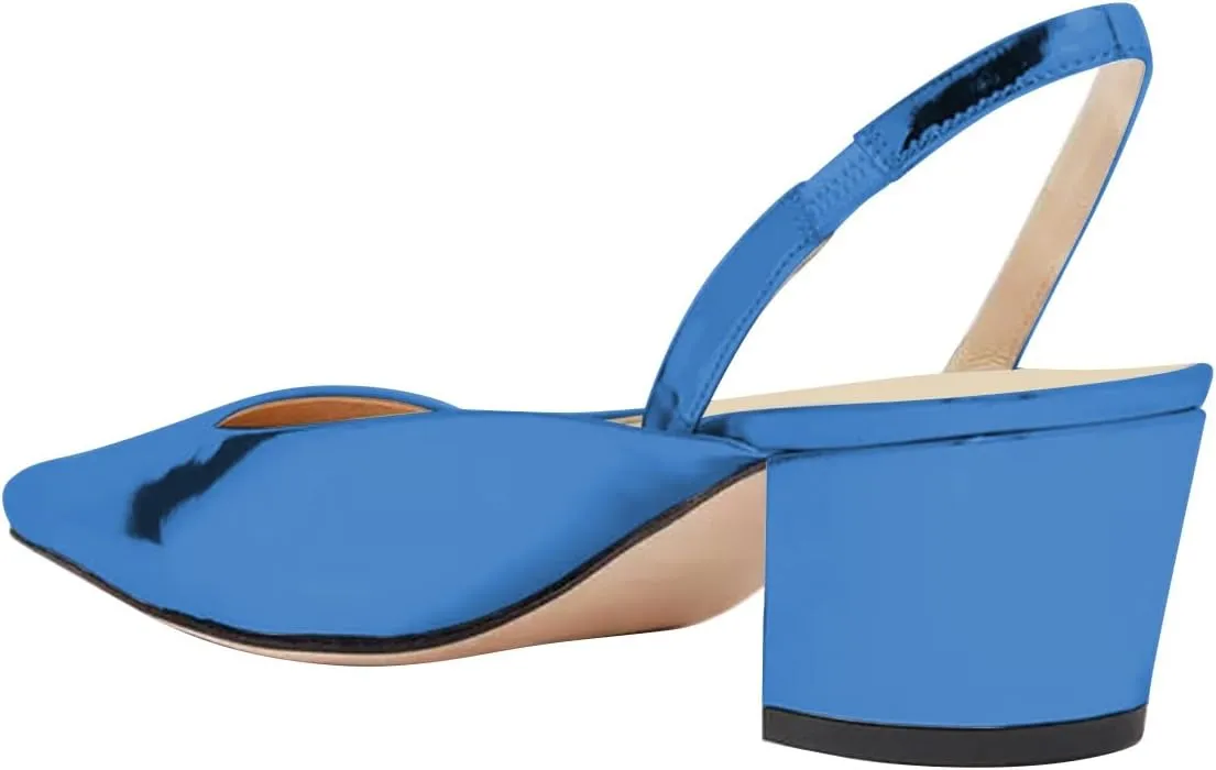 FSJ Women Retro Square Toe Slingback Sandals Comfortable Low Block Heel Pump Evening Office Shoes