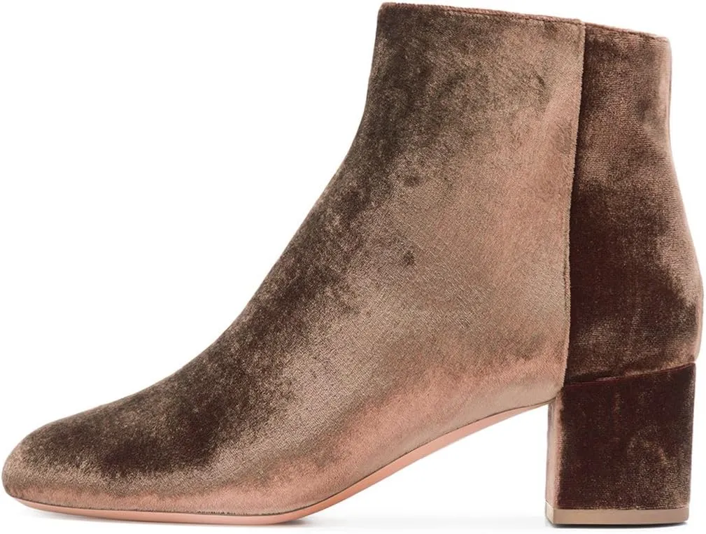 FSJ Women Round Toe Velvet Ankle Boots Block Heel Side Zipper Office Shoes for Comfort Size 4-15 US