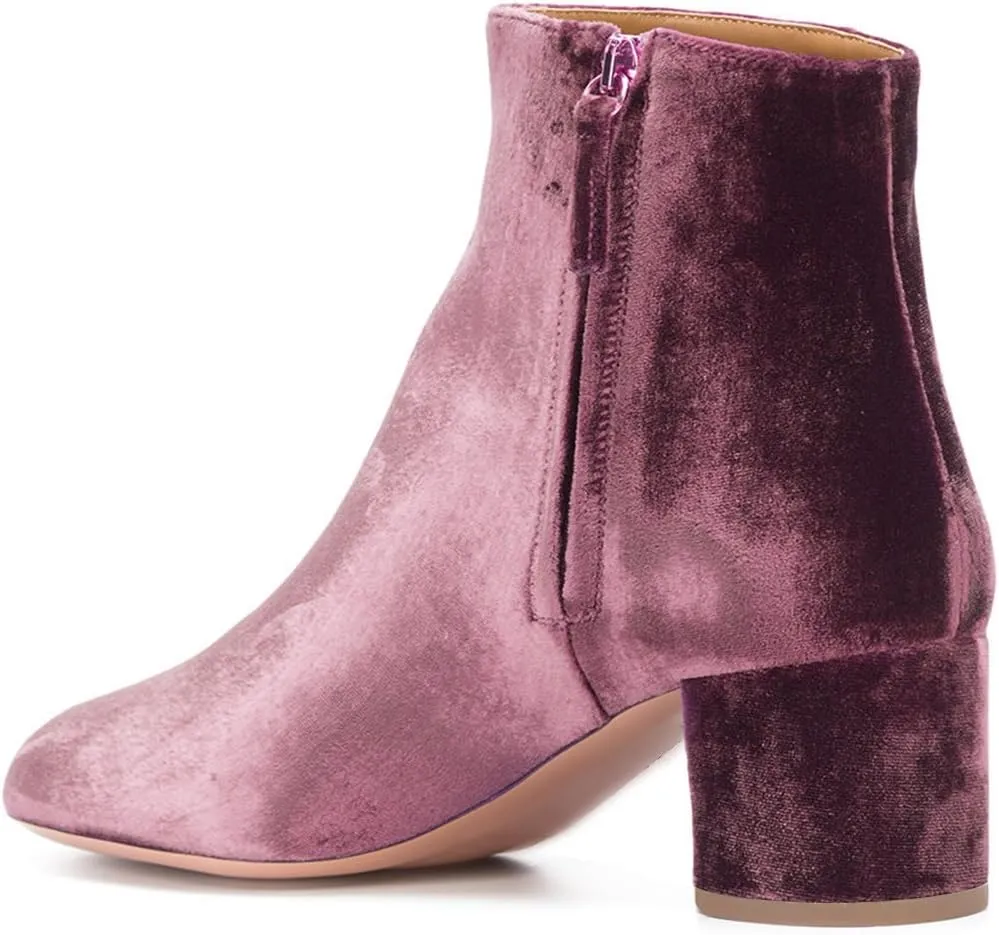 FSJ Women Round Toe Velvet Ankle Boots Block Heel Side Zipper Office Shoes for Comfort Size 4-15 US