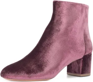FSJ Women Round Toe Velvet Ankle Boots Block Heel Side Zipper Office Shoes for Comfort Size 4-15 US