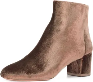 FSJ Women Round Toe Velvet Ankle Boots Block Heel Side Zipper Office Shoes for Comfort Size 4-15 US