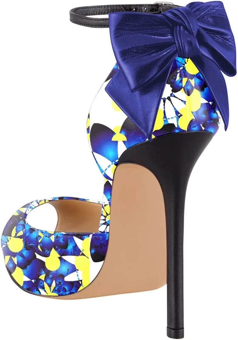 FSJ Women Stiletto High Heels Sandals Peep Toe Pumps Ankle Straps Bows Bridal Dress Party Shoes with Buckle Size 4-15 US