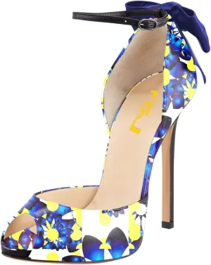 FSJ Women Stiletto High Heels Sandals Peep Toe Pumps Ankle Straps Bows Bridal Dress Party Shoes with Buckle Size 4-15 US
