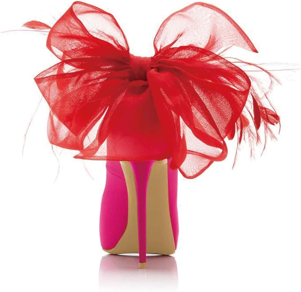 FSJ Women Stylish Peep Toe Pumps with Platform High Heels Stilettos Beauty Mesh Feather Flower Bowknot Decor Slip On Party Dress Bridal Shoes Size 4-15 US