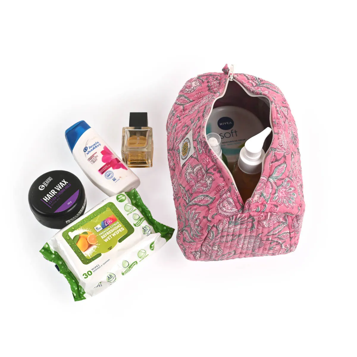 FUCHSIA JAL QUILTED TOILTERY BAG