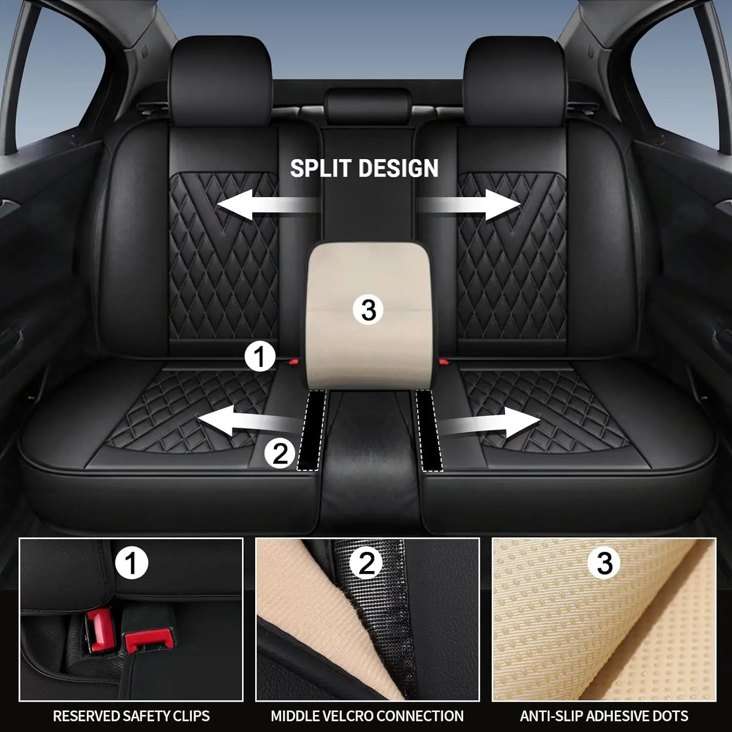 Full Set Car Seat Covers Fit for Hyundai Santa Cruz 2022-2024 2025 Faux Leather Seat Cover 2 Rows 5 Seats Waterproof Anti-Slip Car Cushion Vehicle Accessories (Black Line)