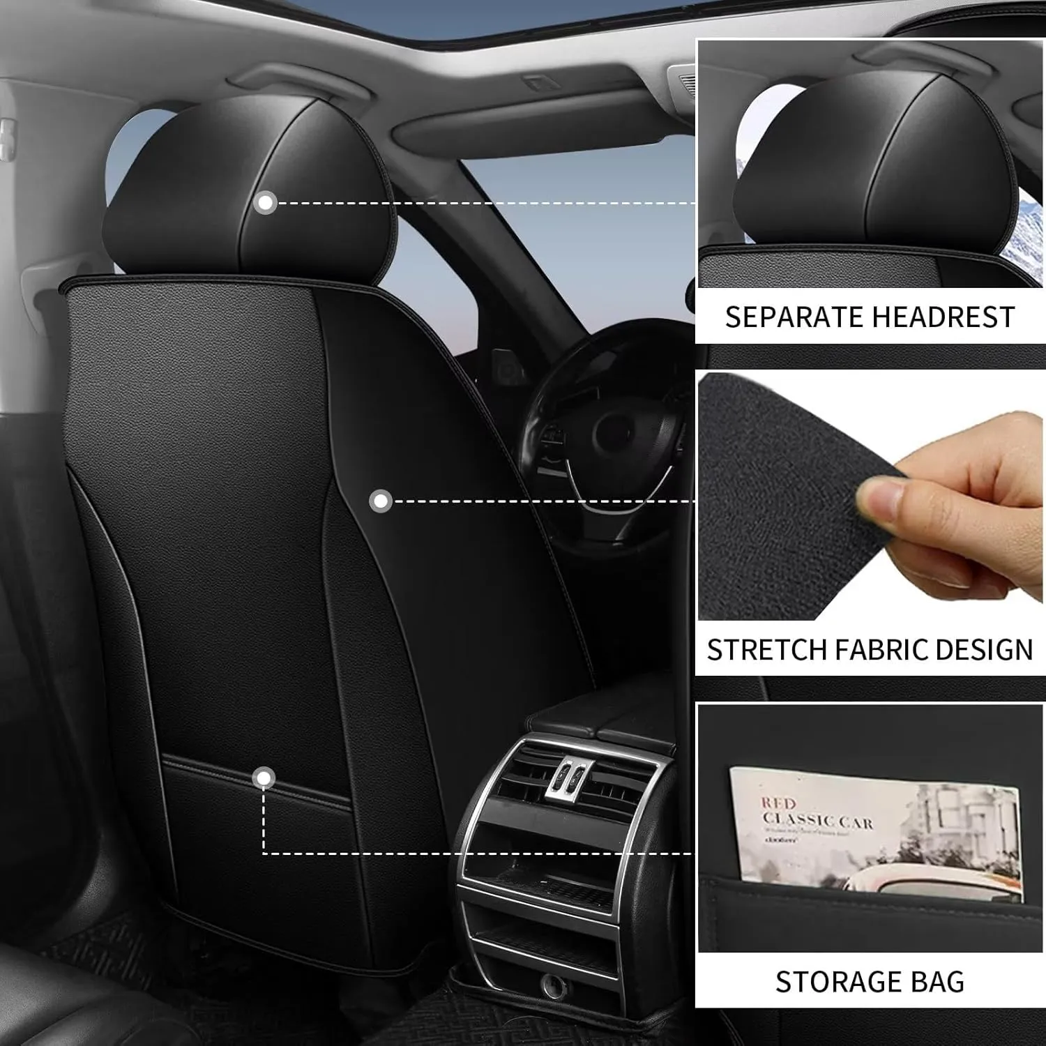 Full Set Car Seat Covers Fit for Hyundai Santa Cruz 2022-2024 2025 Faux Leather Seat Cover 2 Rows 5 Seats Waterproof Anti-Slip Car Cushion Vehicle Accessories (Black Line)