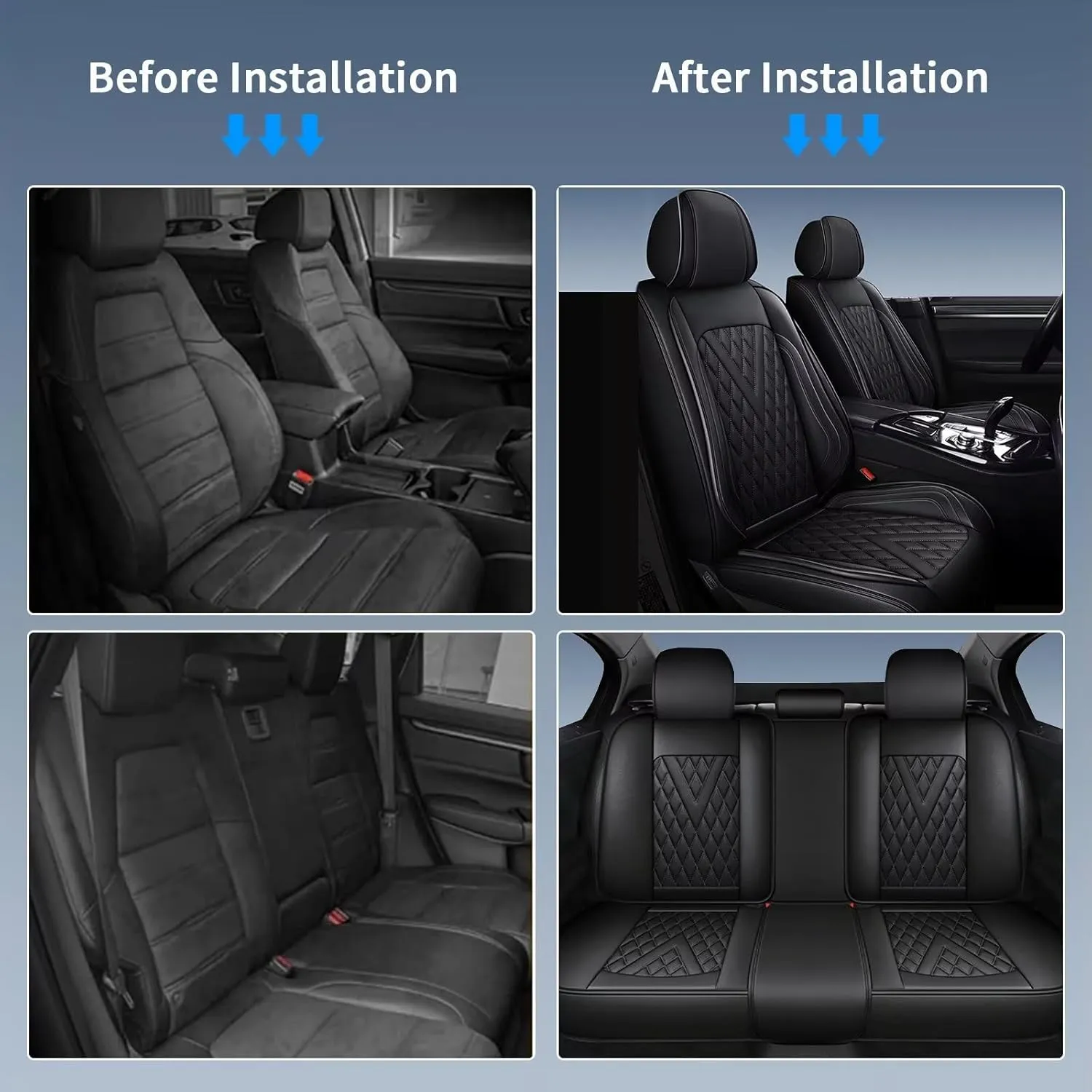 Full Set Car Seat Covers Fit for Hyundai Santa Cruz 2022-2024 2025 Faux Leather Seat Cover 2 Rows 5 Seats Waterproof Anti-Slip Car Cushion Vehicle Accessories (Black Line)