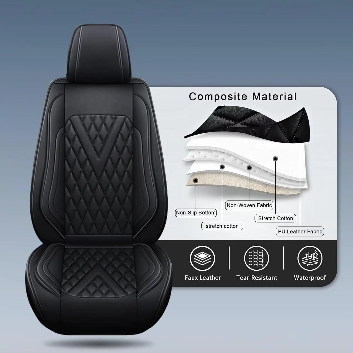 Full Set Car Seat Covers Fit for Hyundai Santa Cruz 2022-2024 2025 Faux Leather Seat Cover 2 Rows 5 Seats Waterproof Anti-Slip Car Cushion Vehicle Accessories (Black Line)