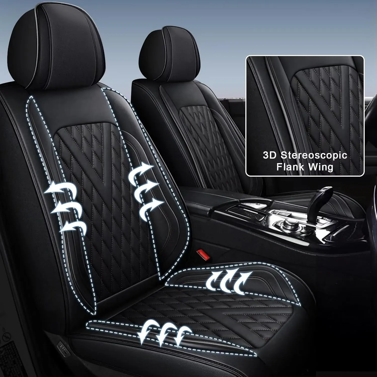 Full Set Car Seat Covers Fit for Hyundai Santa Cruz 2022-2024 2025 Faux Leather Seat Cover 2 Rows 5 Seats Waterproof Anti-Slip Car Cushion Vehicle Accessories (Black Line)