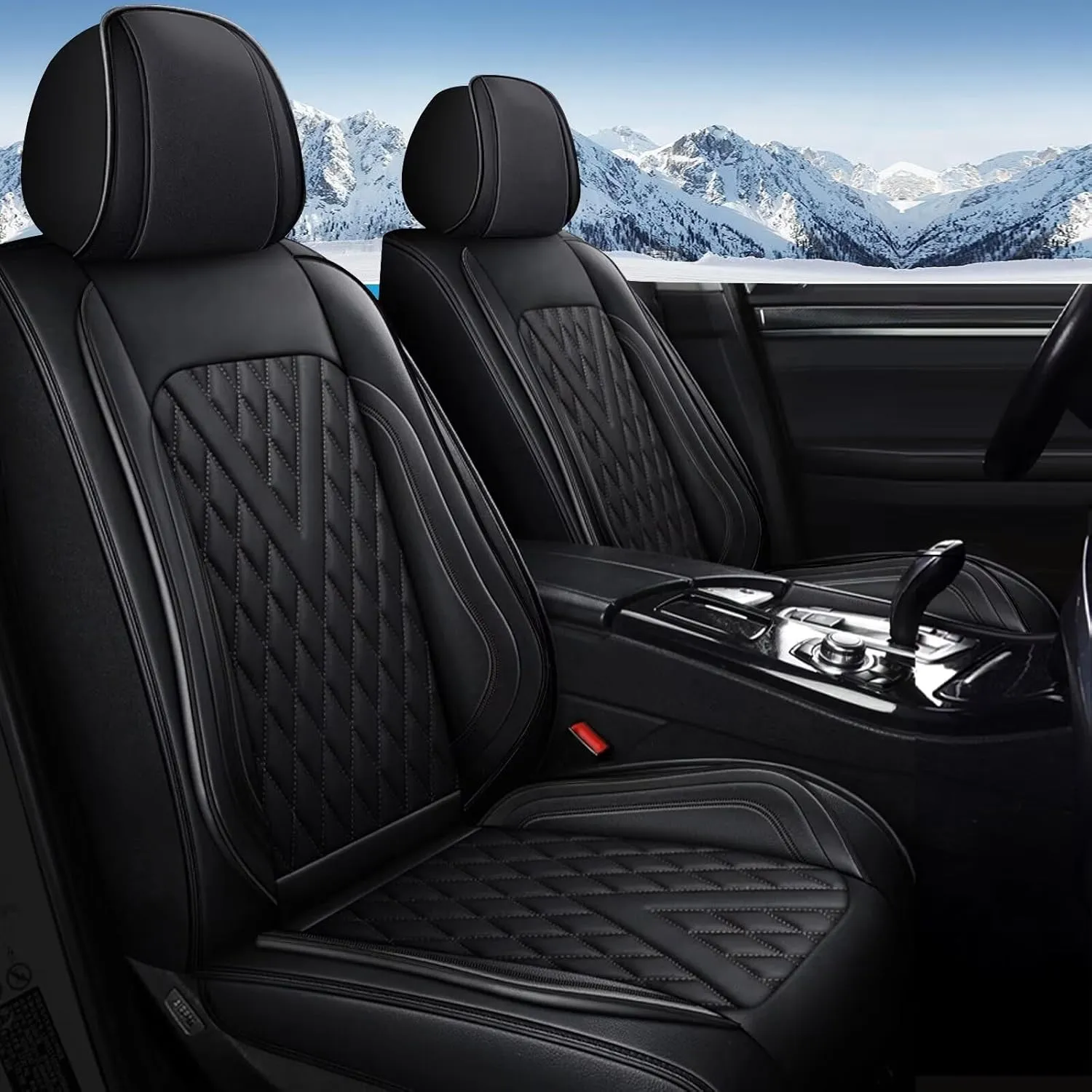 Full Set Car Seat Covers Fit for Hyundai Santa Cruz 2022-2024 2025 Faux Leather Seat Cover 2 Rows 5 Seats Waterproof Anti-Slip Car Cushion Vehicle Accessories (Black Line)