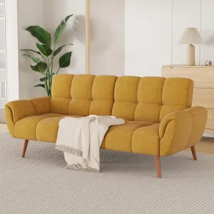 Futon Sofa Bed, Convertible 77" Modern Linen Futon Couch, Comfy Sleeper Sofa with Adjustable Backrests, Couch Bed for Small Spaces, Living Room, Bedroom, Apartment, Yellow