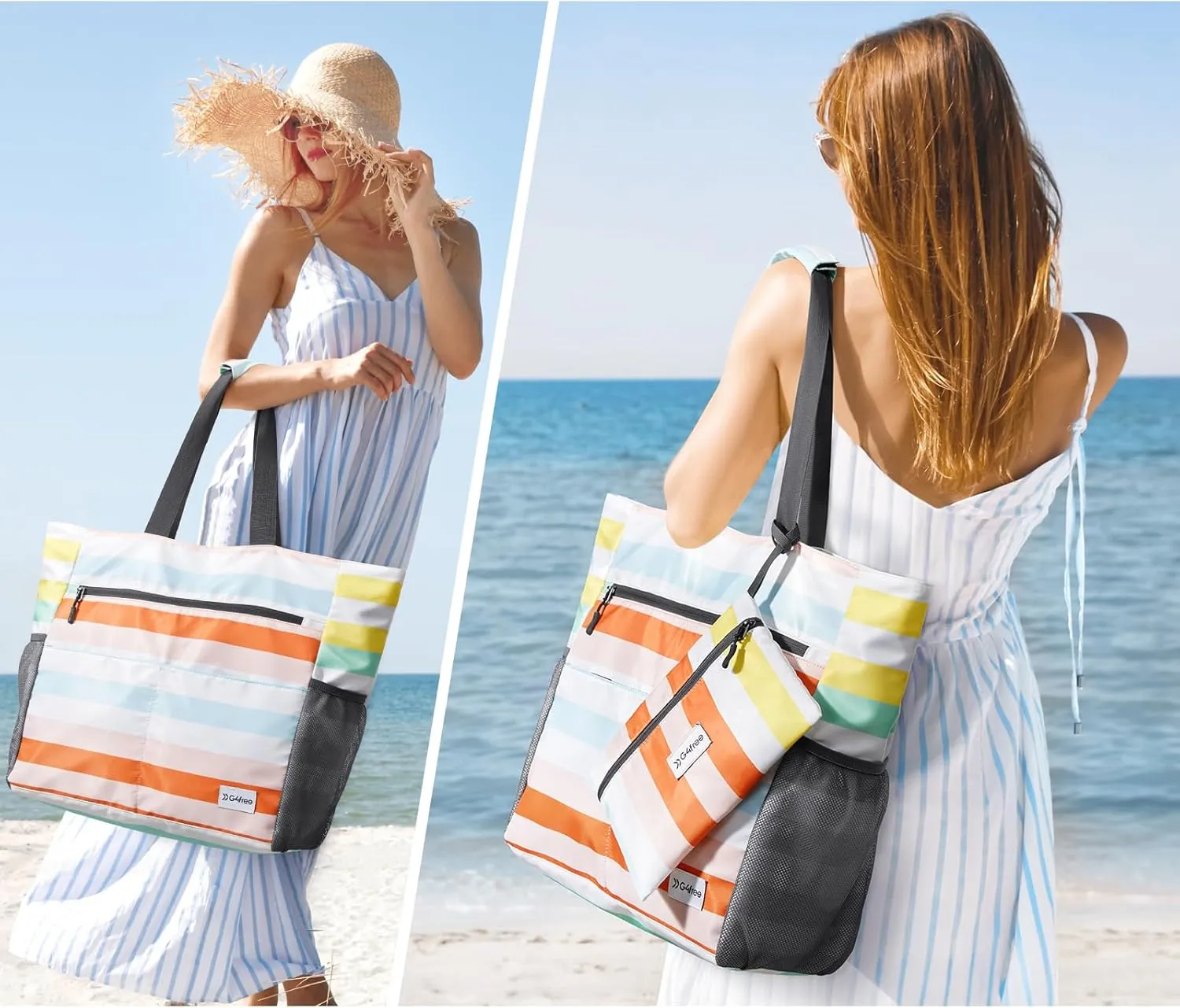 G4Free Beach Bag, Waterproof Sandproof Beach Tote Bag, Large Capacity Foldable for Women