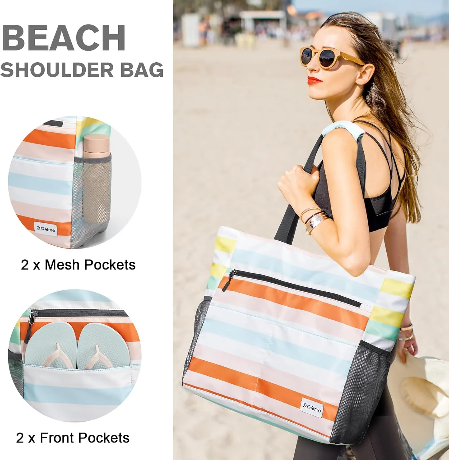 G4Free Beach Bag, Waterproof Sandproof Beach Tote Bag, Large Capacity Foldable for Women