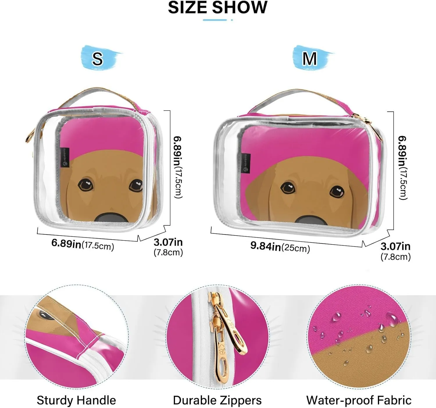 GAIGEO Probe Labrador 2 Piece Makeup Bag Set, Clear Liquids Bag for Air Travel, Toiletries Bag for Women, 2 Pack