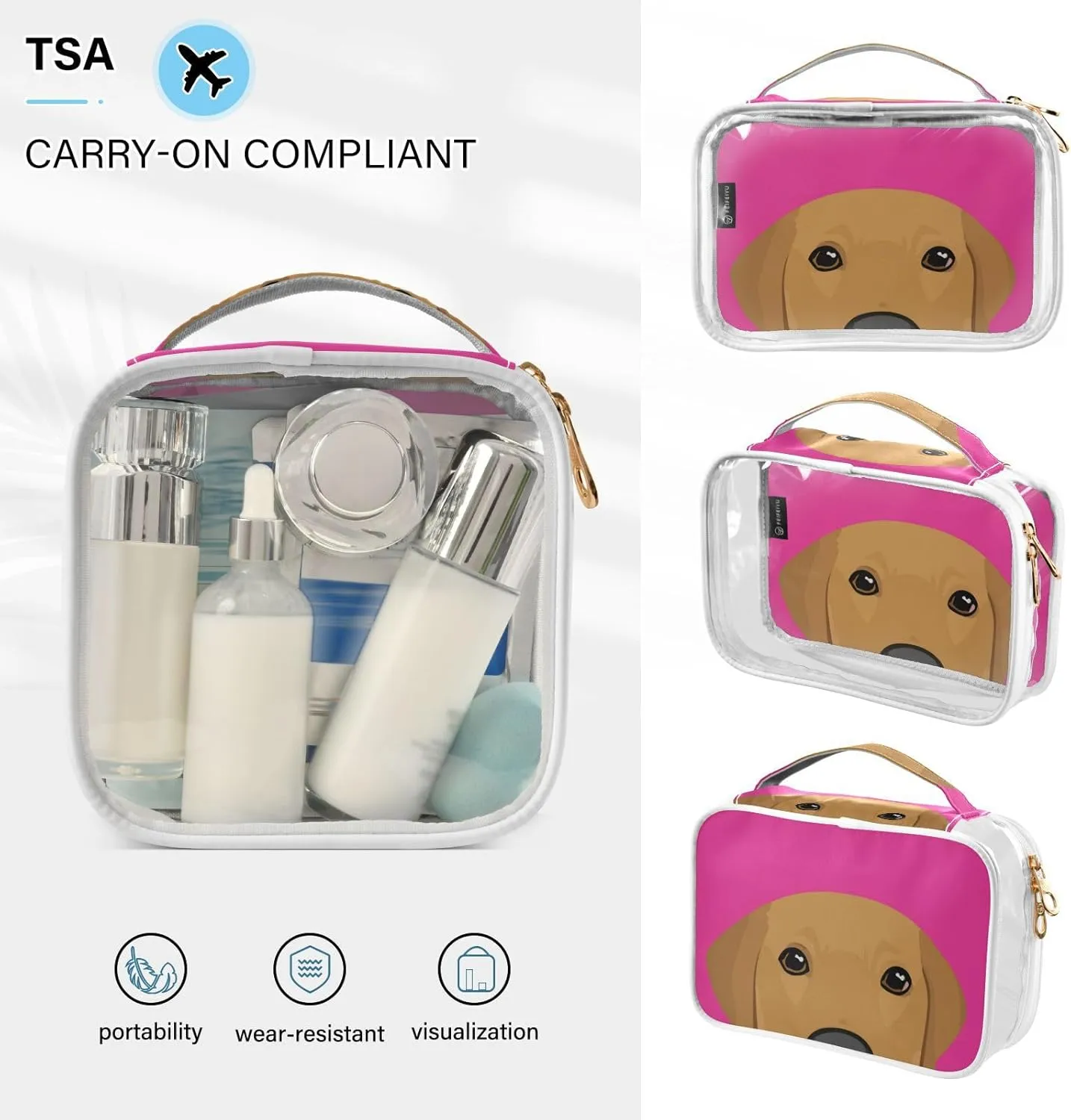 GAIGEO Probe Labrador 2 Piece Makeup Bag Set, Clear Liquids Bag for Air Travel, Toiletries Bag for Women, 2 Pack